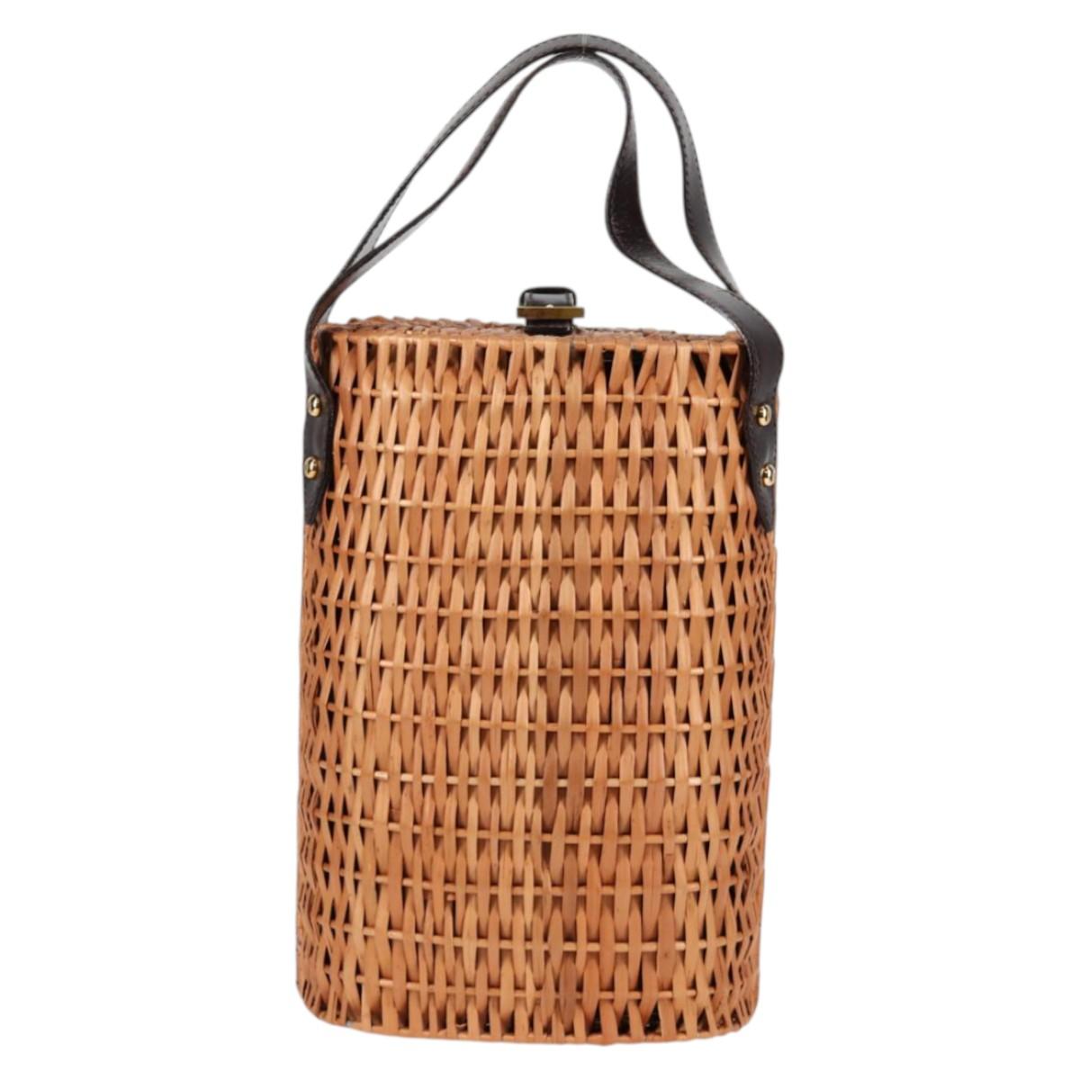 FENDI Straw Bag Hand Bag Raffia Brown Gold Auth 134439V