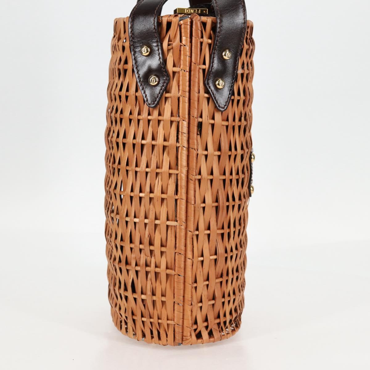 FENDI Straw Bag Hand Bag Raffia Brown Gold Auth 134439V