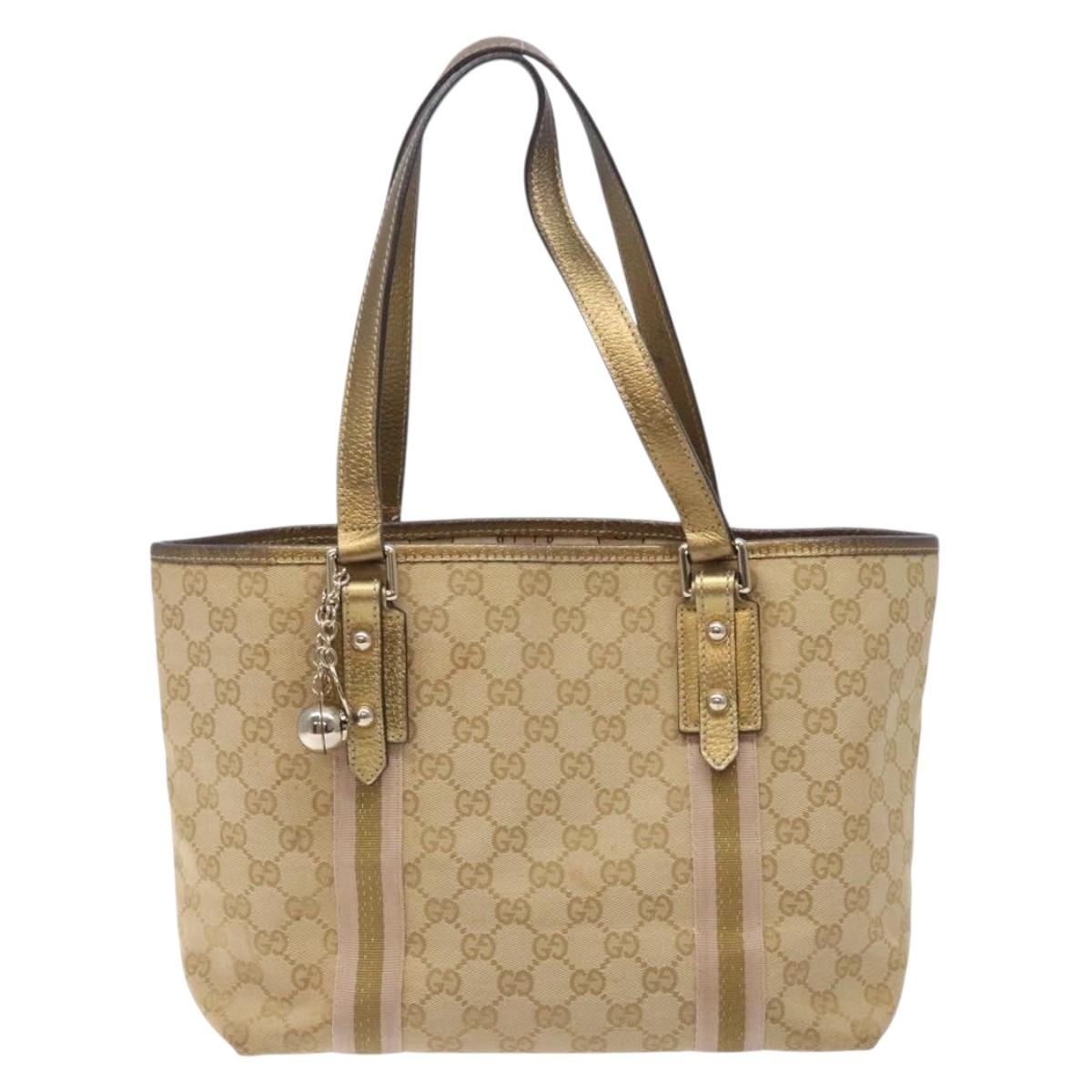 GUCCI GG Canvas Sherry Line Tote Bag Beige 137396 Auth 134445