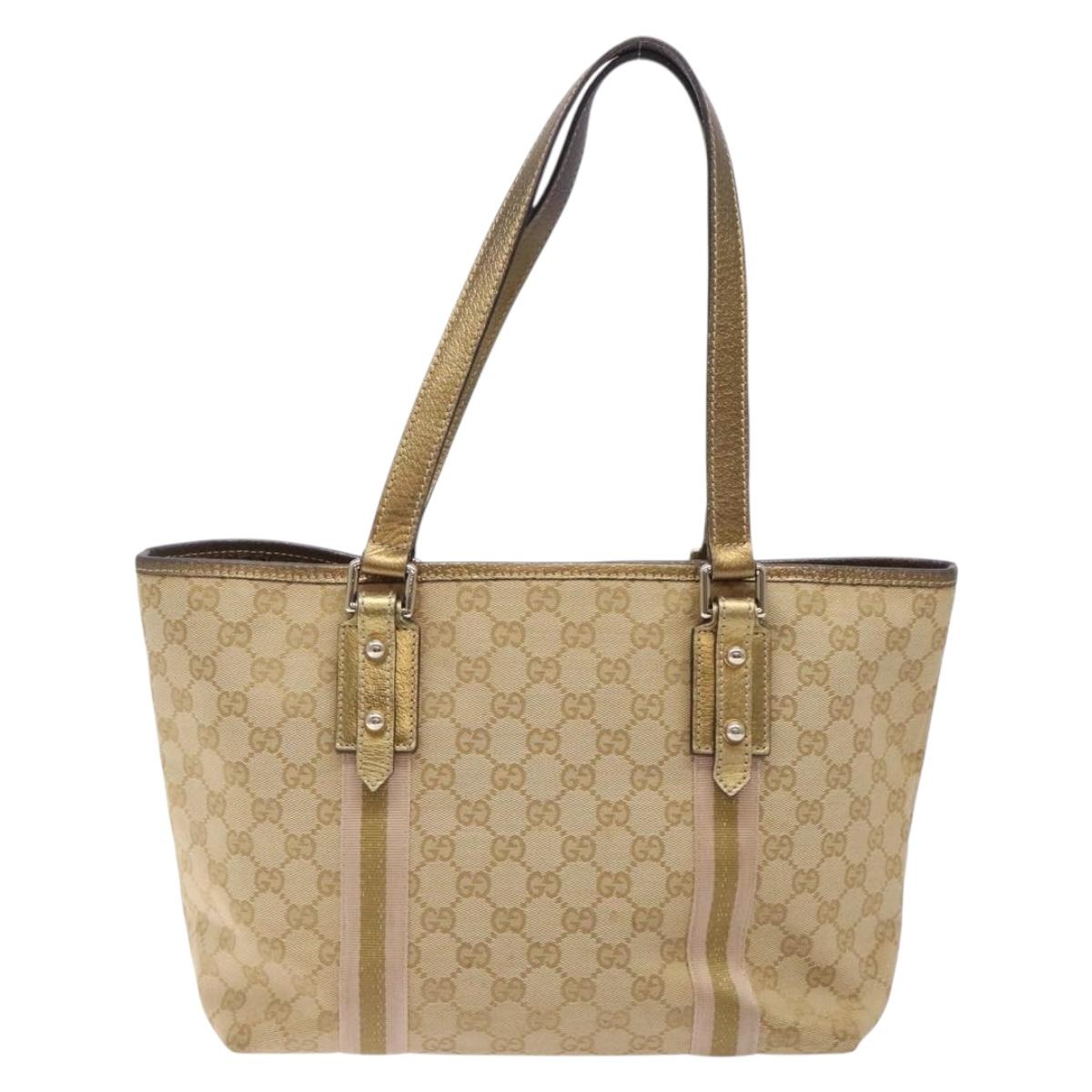 GUCCI GG Canvas Sherry Line Tote Bag Beige 137396 Auth 134445
