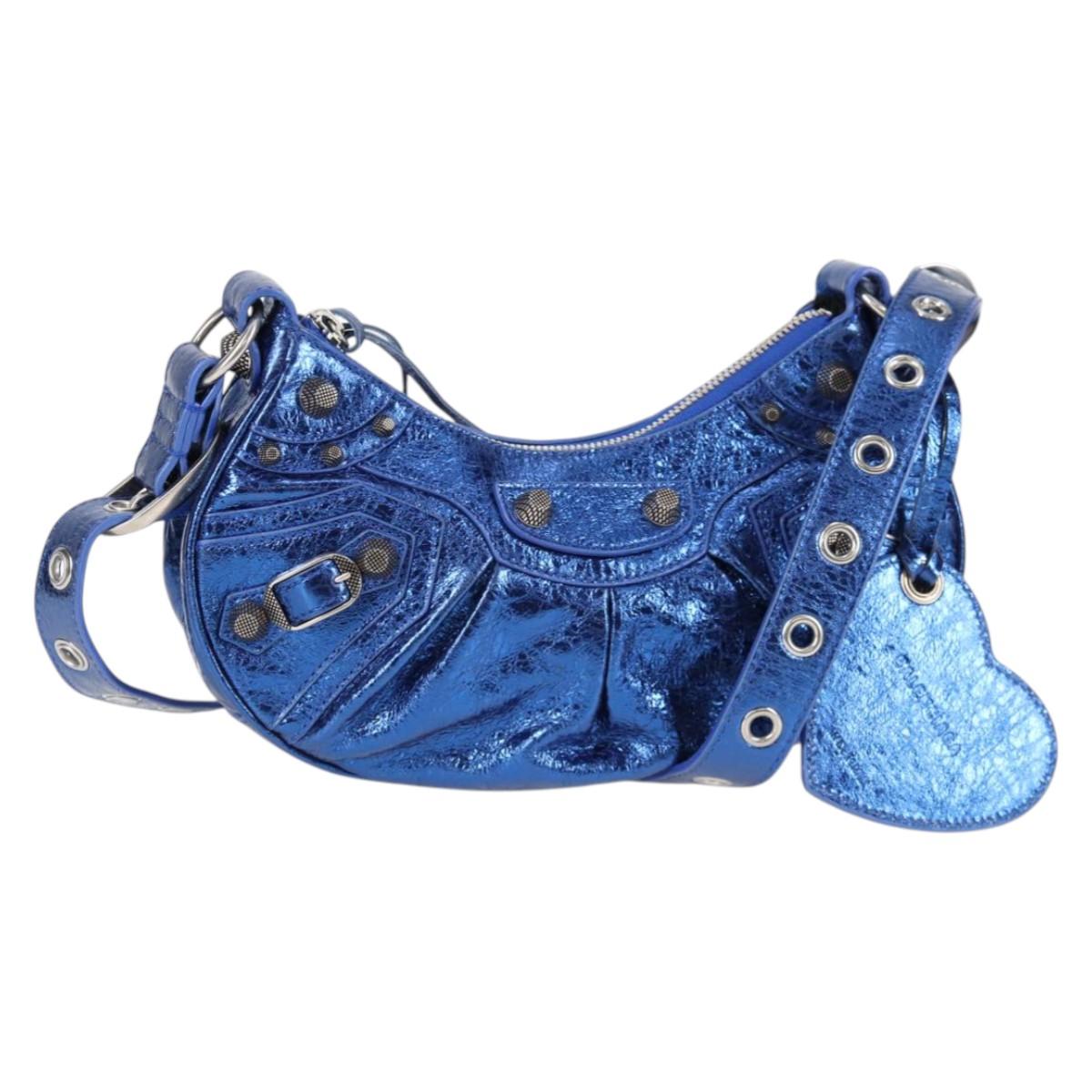 BALENCIAGA Luka Goal Shoulder Bag Leather Blue Silver 671309 Auth 134466M