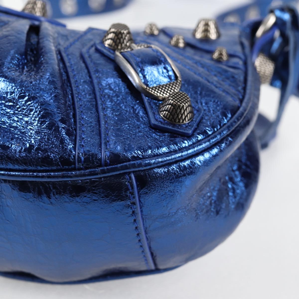 BALENCIAGA Luka Goal Shoulder Bag Leather Blue Silver 671309 Auth 134466M