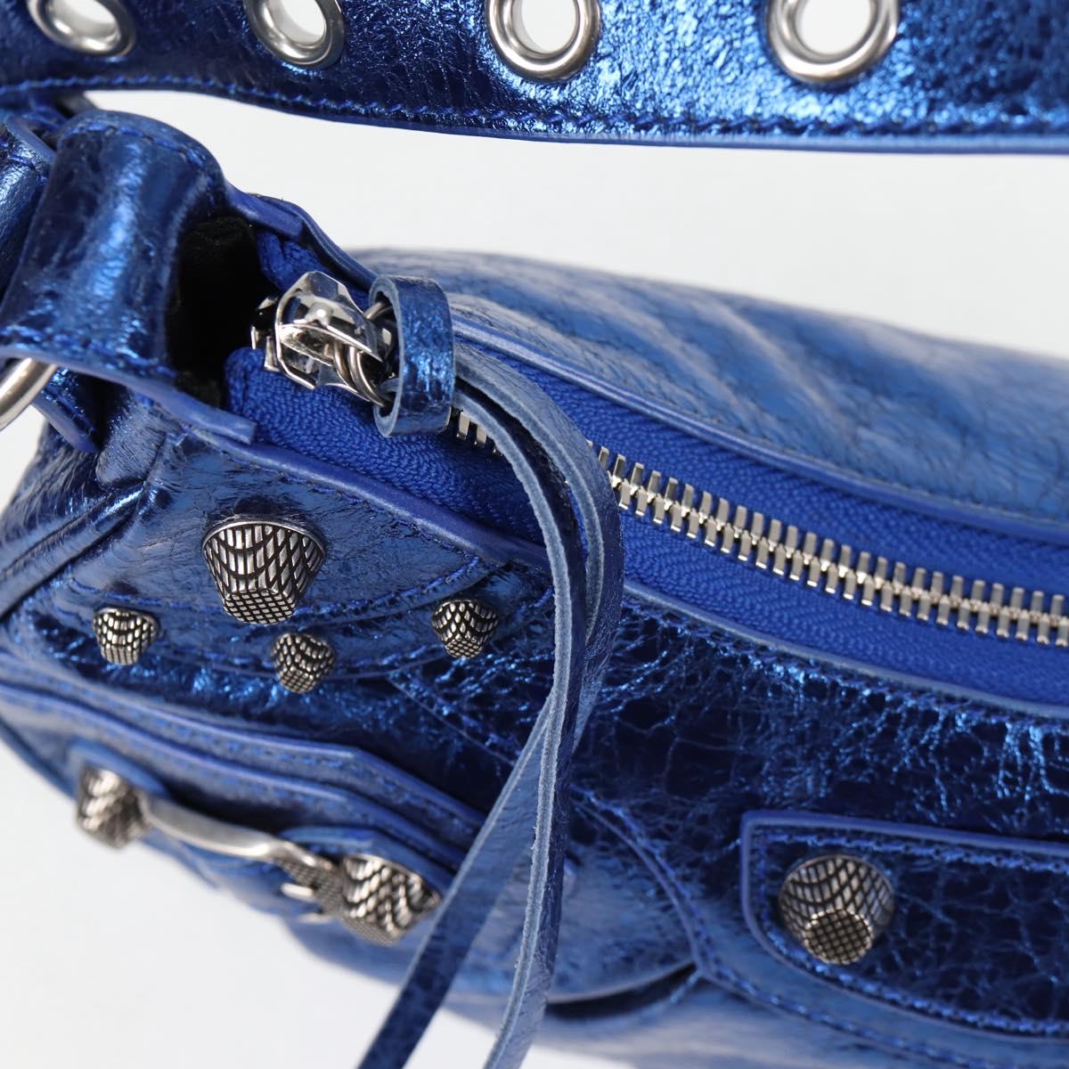 BALENCIAGA Luka Goal Shoulder Bag Leather Blue Silver 671309 Auth 134466M