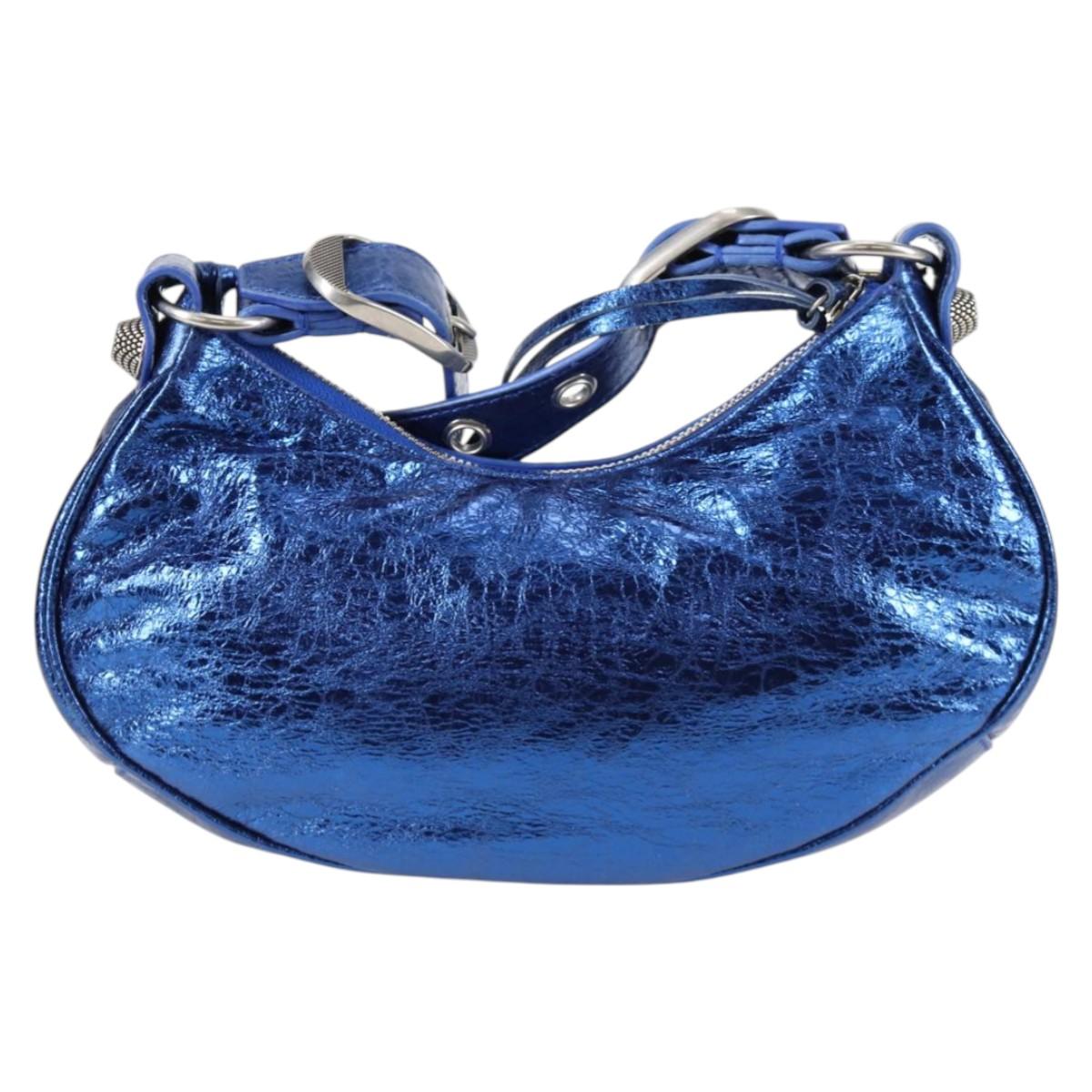 BALENCIAGA Luka Goal Shoulder Bag Leather Blue Silver 671309 Auth 134466M