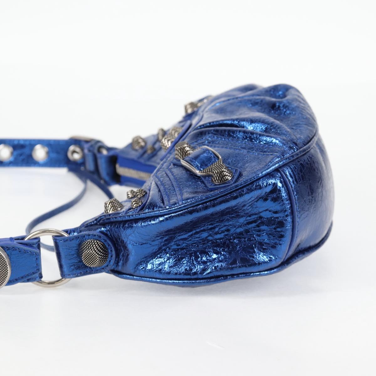 BALENCIAGA Luka Goal Shoulder Bag Leather Blue Silver 671309 Auth 134466M