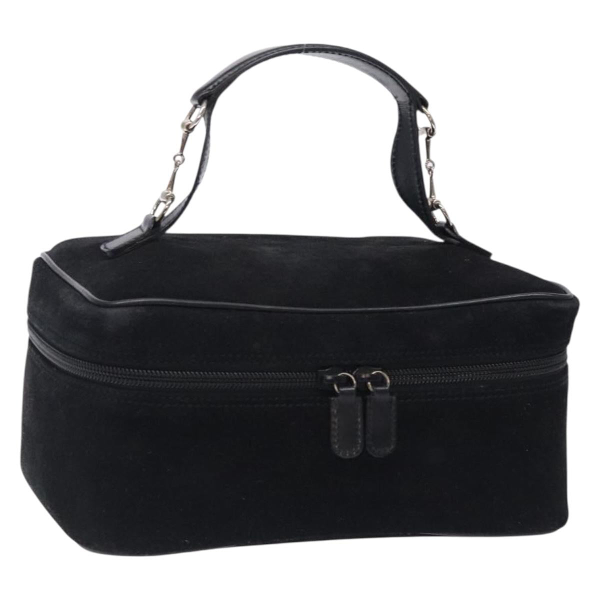 GUCCI Vanity Cosmetic Pouch Suede Black Silver 032 1705 0140 Auth 134479