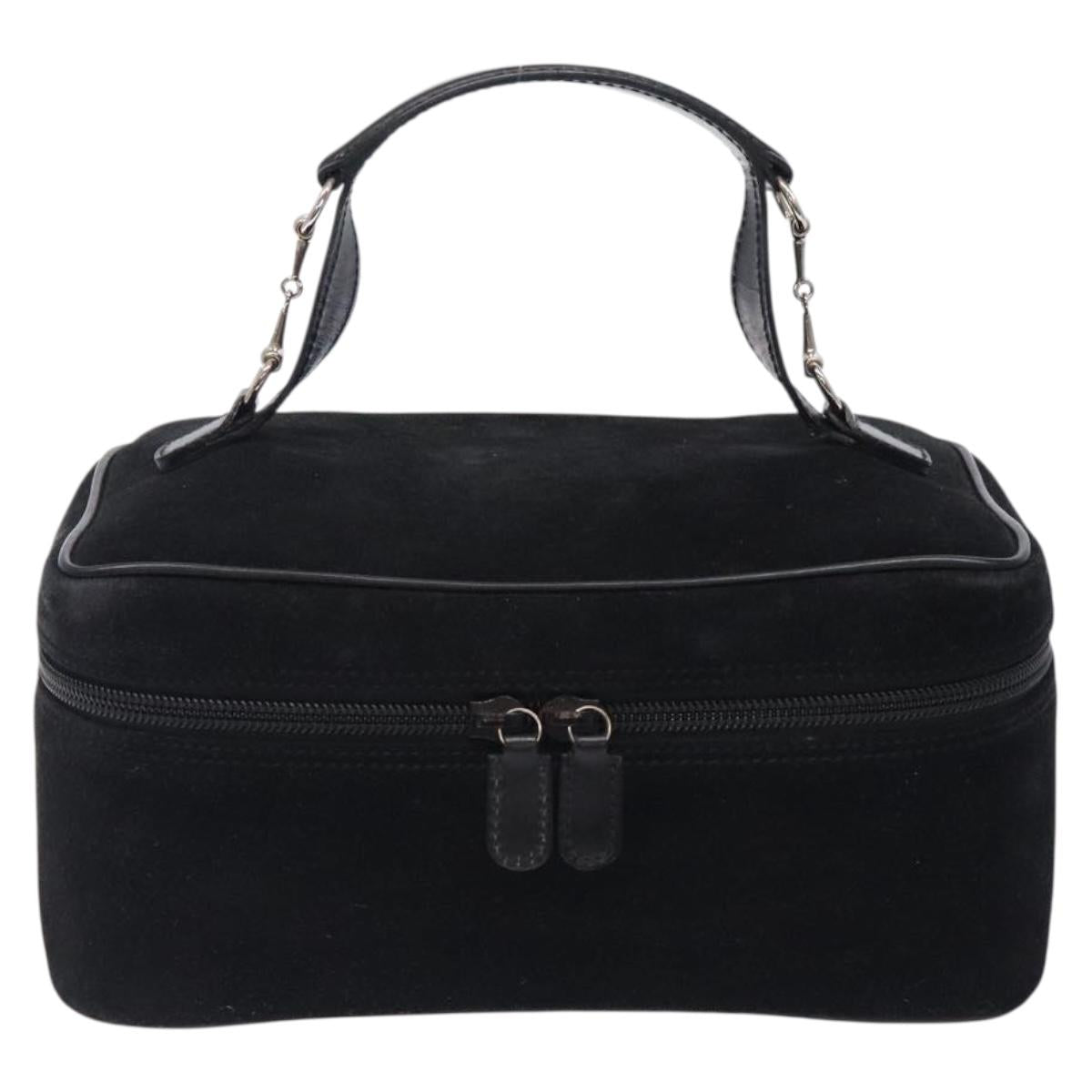 GUCCI Vanity Cosmetic Pouch Suede Black Silver 032 1705 0140 Auth 134479