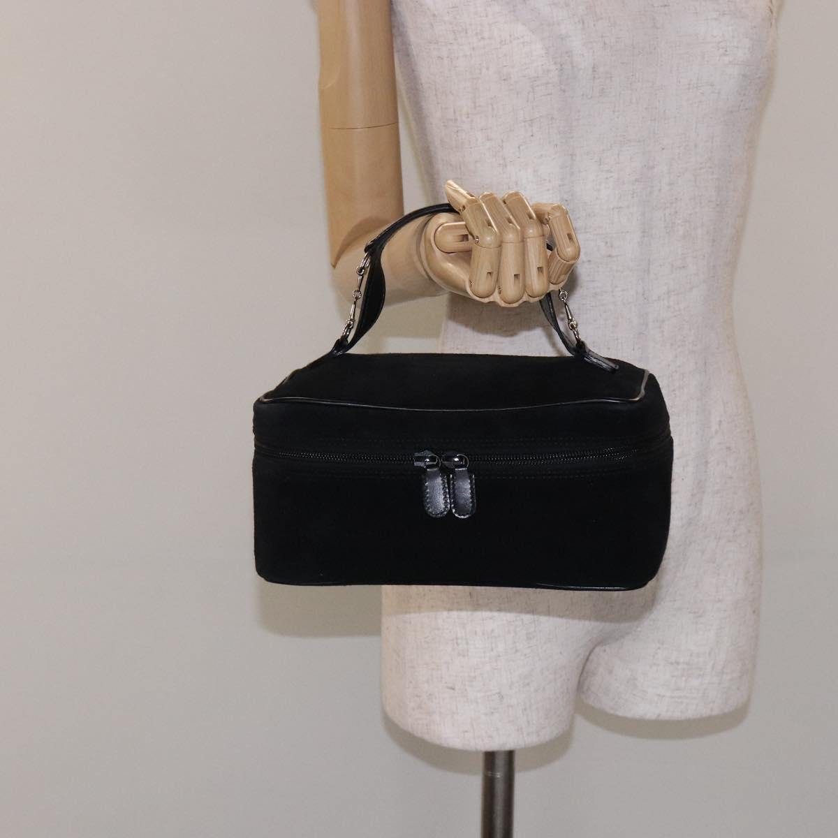 GUCCI Vanity Cosmetic Pouch Suede Black Silver 032 1705 0140 Auth 134479