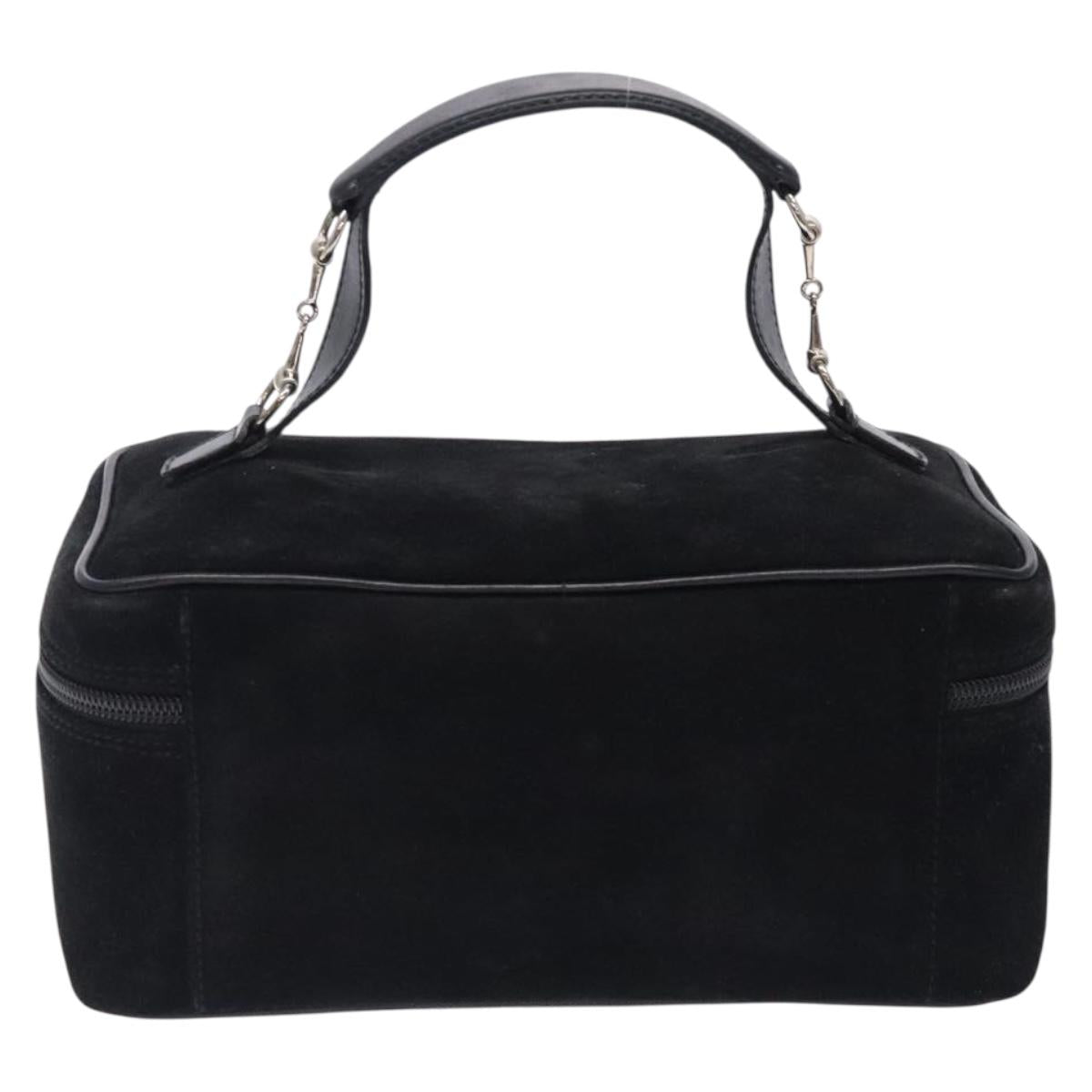 GUCCI Vanity Cosmetic Pouch Suede Black Silver 032 1705 0140 Auth 134479