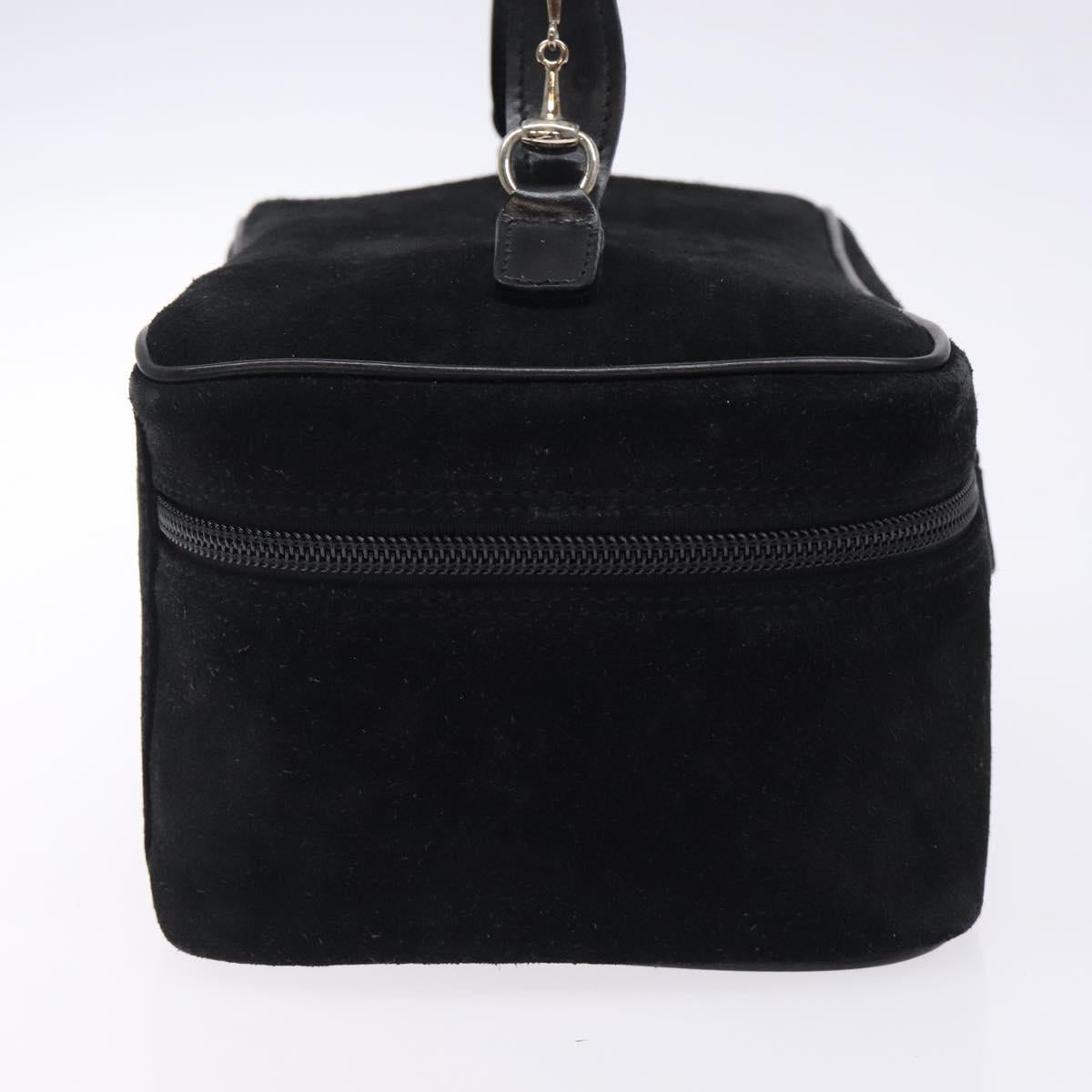GUCCI Vanity Cosmetic Pouch Suede Black Silver 032 1705 0140 Auth 134479