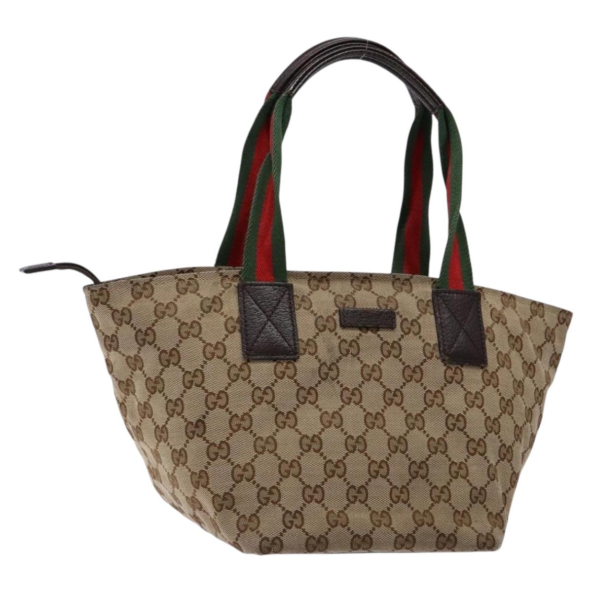 GUCCI GG Canvas Web Sherry Line Hand Bag Beige Red Green 131228 Auth 134493