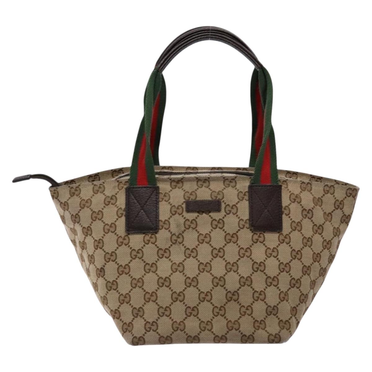 GUCCI GG Canvas Web Sherry Line Hand Bag Beige Red Green 131228 Auth 134493