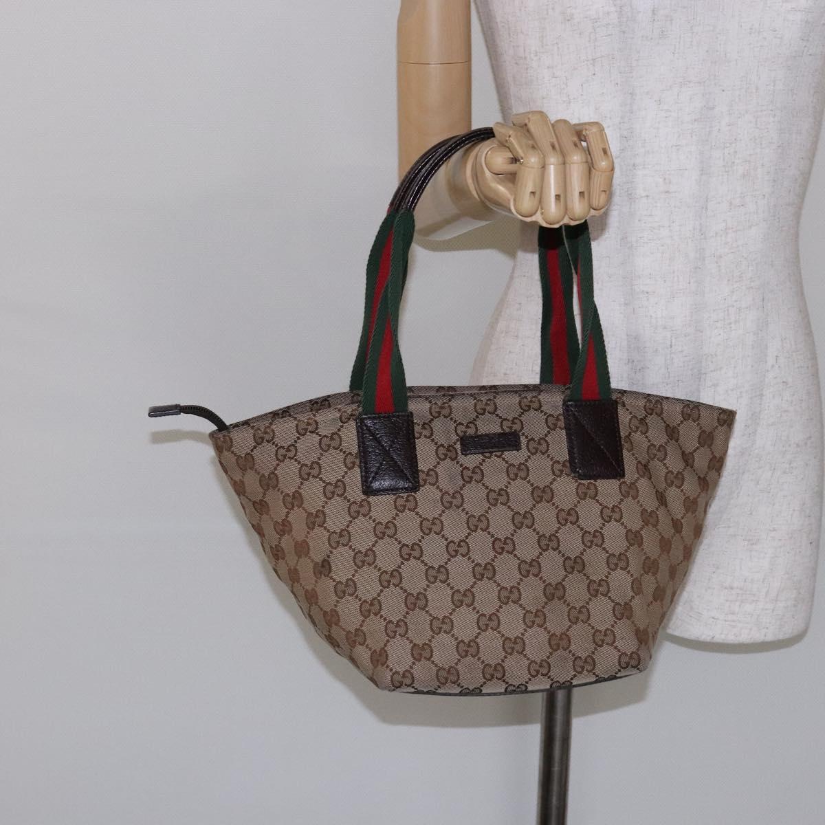 GUCCI GG Canvas Web Sherry Line Hand Bag Beige Red Green 131228 Auth 134493