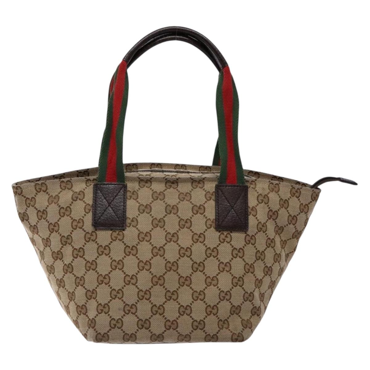 GUCCI GG Canvas Web Sherry Line Hand Bag Beige Red Green 131228 Auth 134493