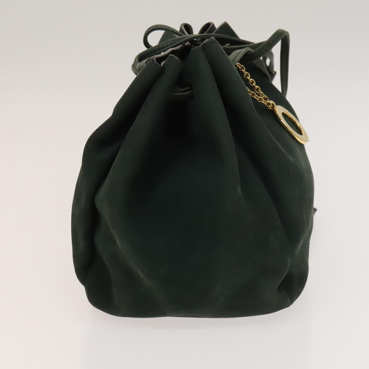 CELINE Shoulder Bag Leather Green Gold Auth 134496