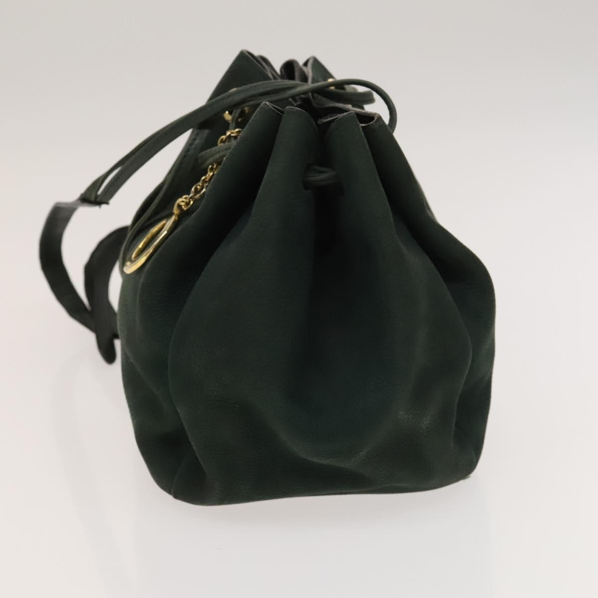 CELINE Shoulder Bag Leather Green Gold Auth 134496