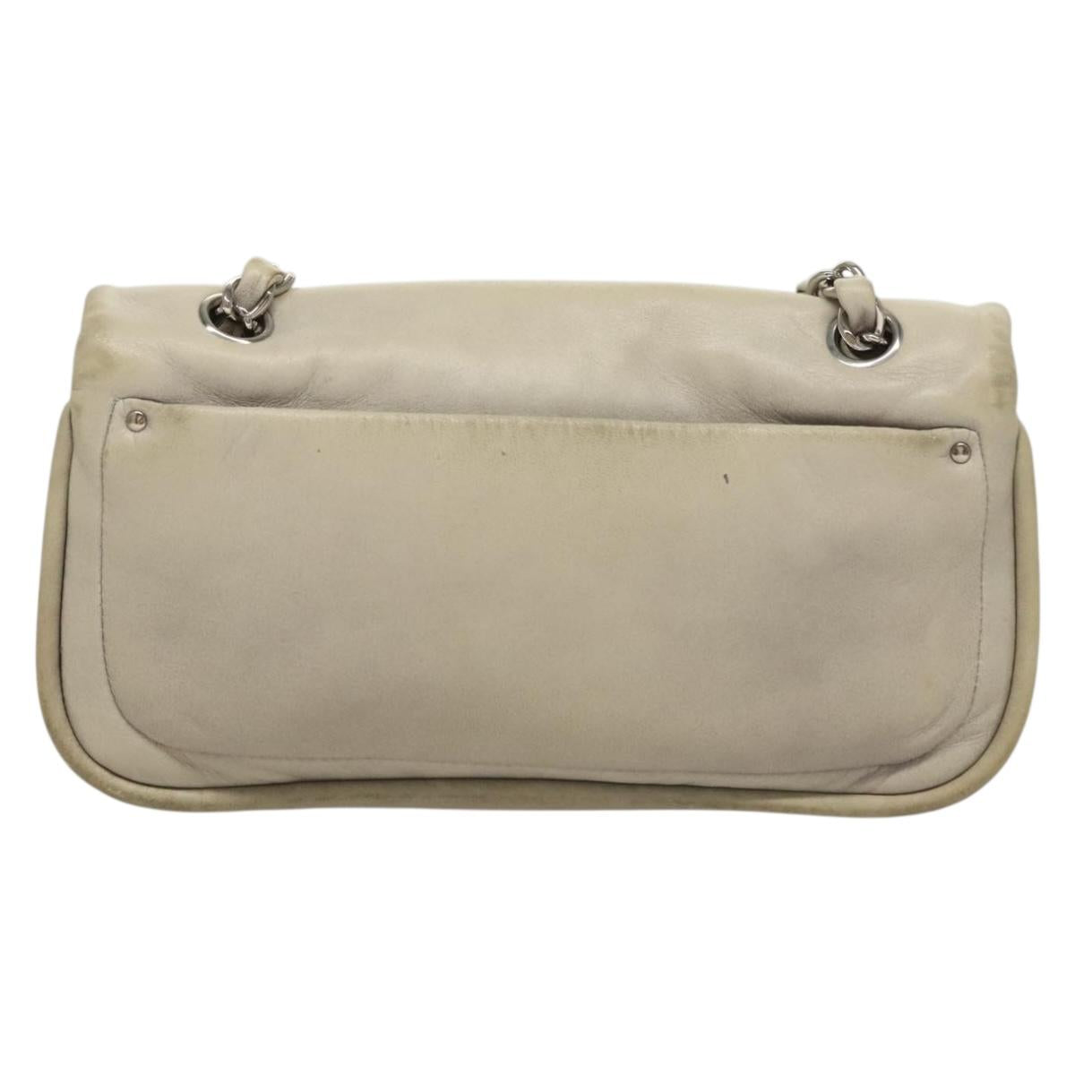 CHANEL Chain Shoulder Bag Lamb Skin Ivory Silver CC Auth 134523