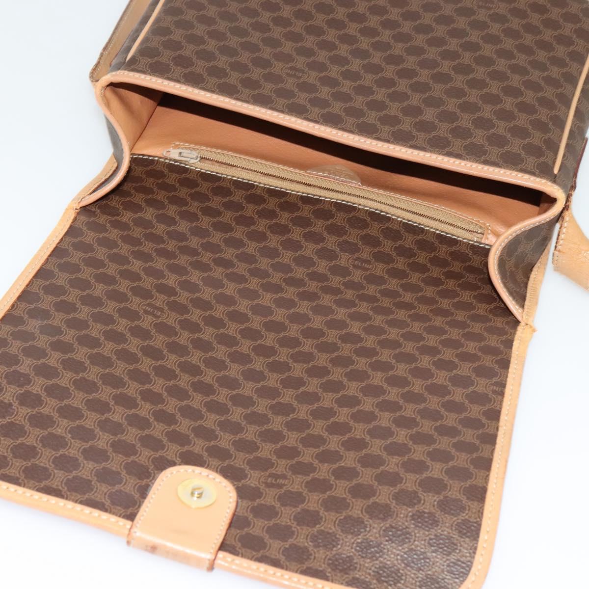 CELINE Macadam Canvas Shoulder Bag PVC Leather Brown Gold Auth 134526