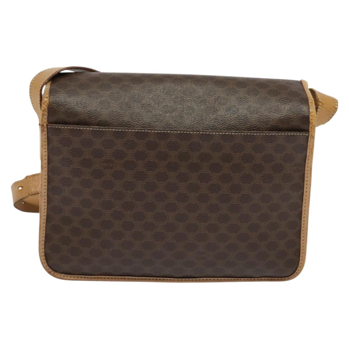 CELINE Macadam Canvas Shoulder Bag PVC Leather Brown Gold Auth 134526