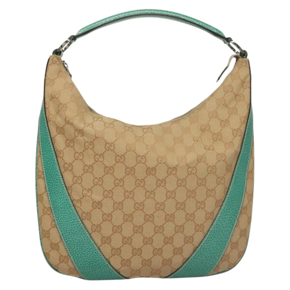 GUCCI GG Canvas Shoulder Bag Beige Silver 124357 Auth 134529