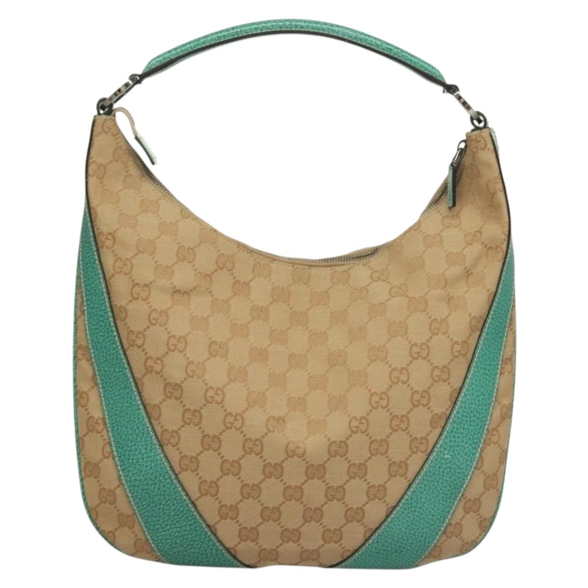 GUCCI GG Canvas Shoulder Bag Beige Silver 124357 Auth 134529