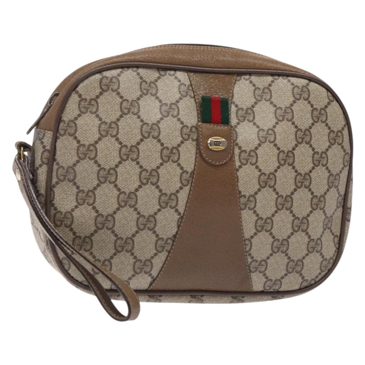 GUCCI GG Supreme Web Sherry Line Clutch Bag PVC Beige Gold 89 01 034 Auth 134532