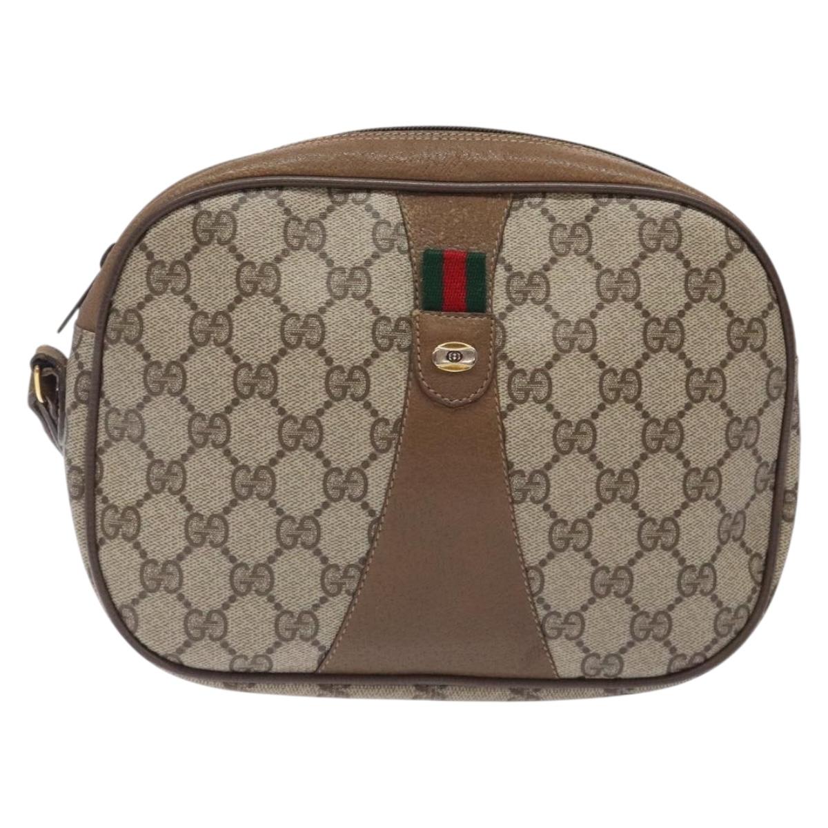 GUCCI GG Supreme Web Sherry Line Clutch Bag PVC Beige Gold 89 01 034 Auth 134532