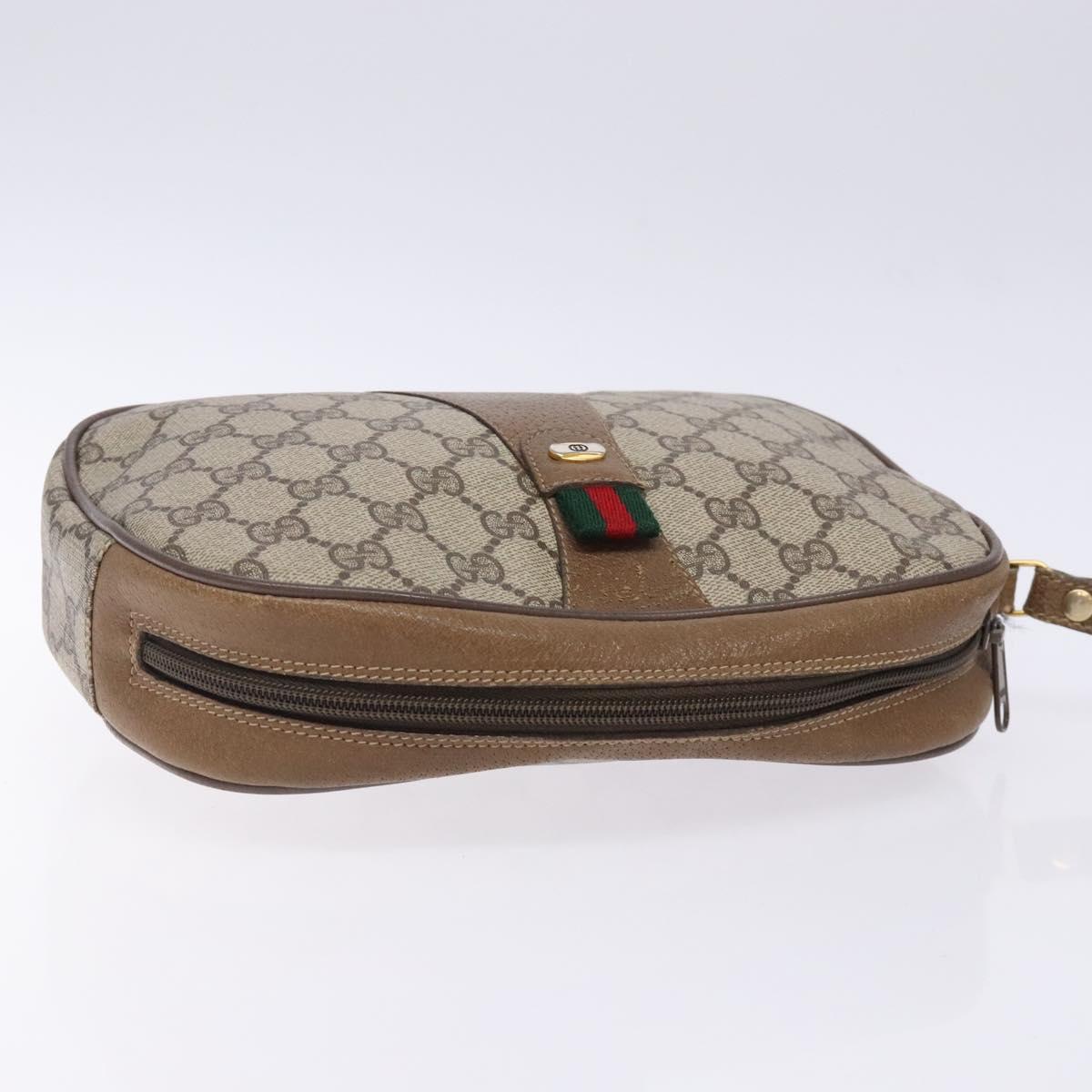 GUCCI GG Supreme Web Sherry Line Clutch Bag PVC Beige Gold 89 01 034 Auth 134532