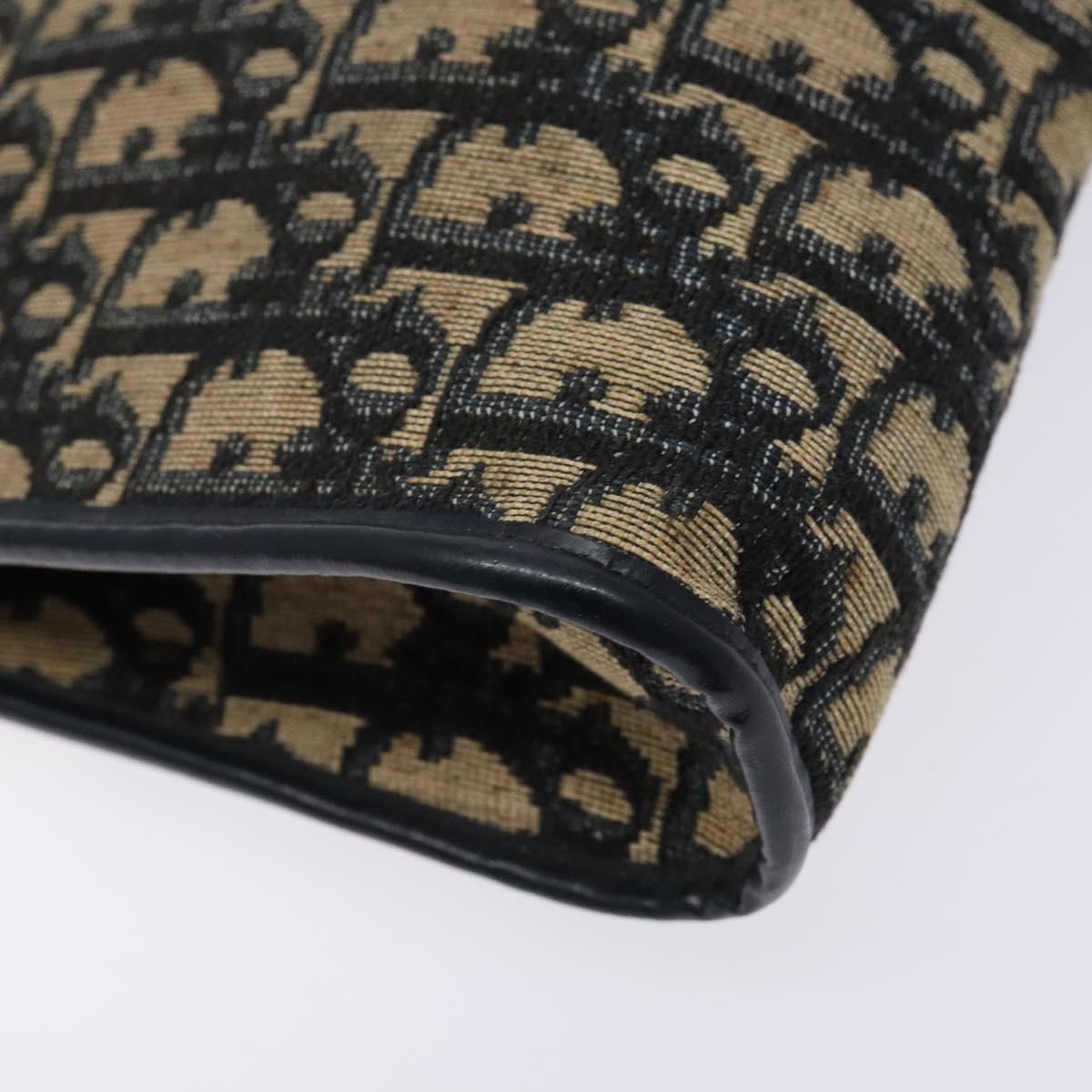 Christian Dior Trotter Canvas Shoulder Bag Navy Gold Auth 134568