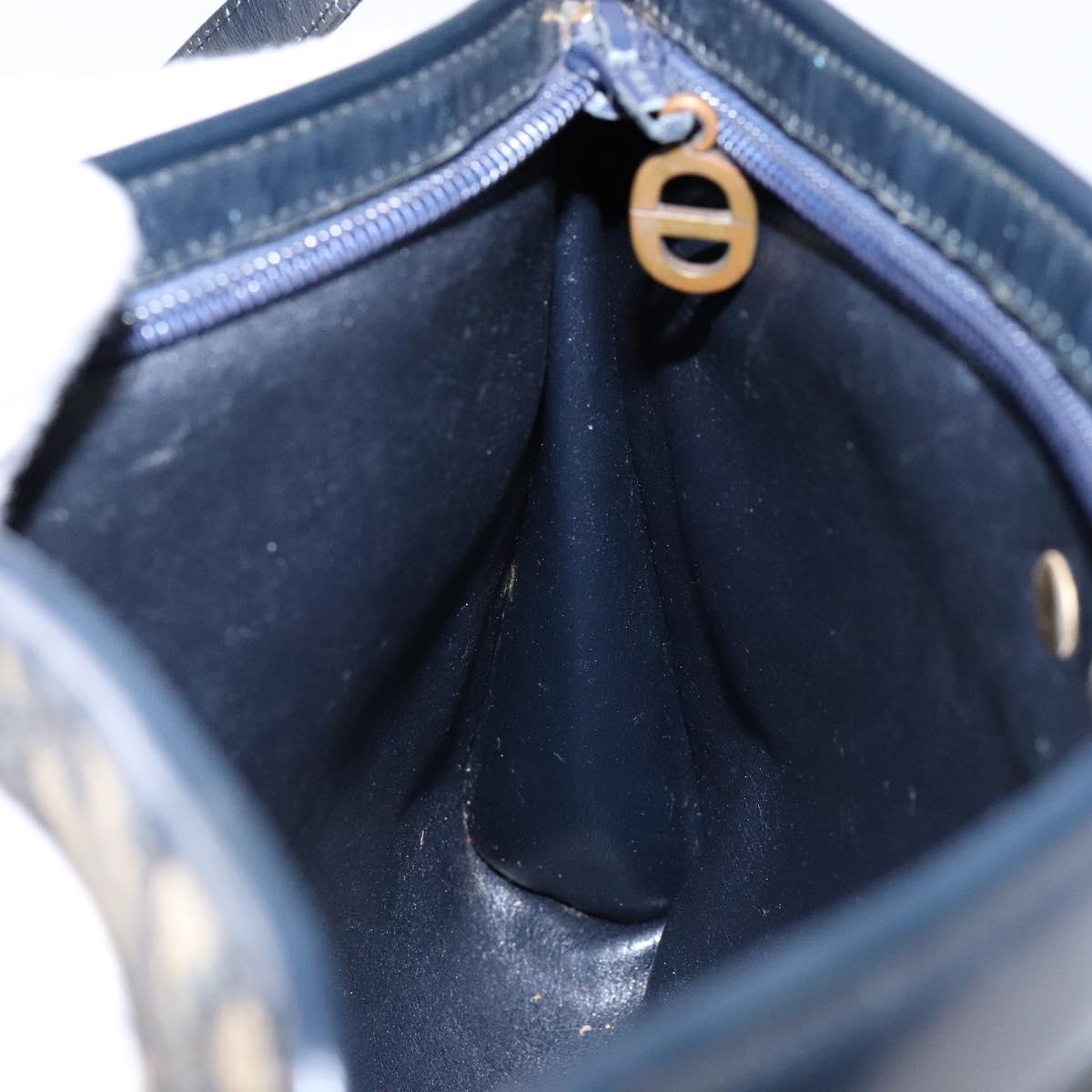 Christian Dior Trotter Canvas Shoulder Bag Navy Gold Auth 134568