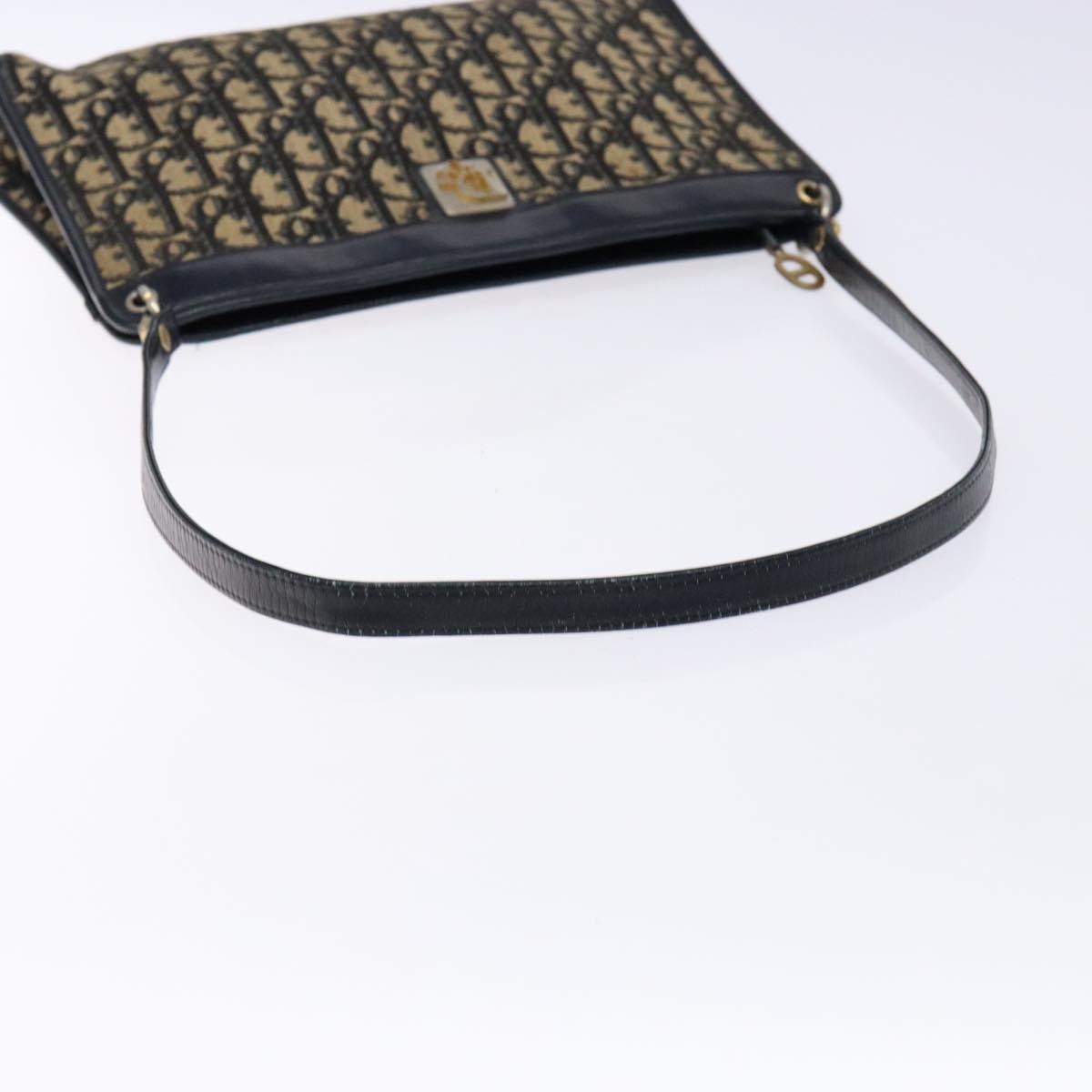 Christian Dior Trotter Canvas Shoulder Bag Navy Gold Auth 134568