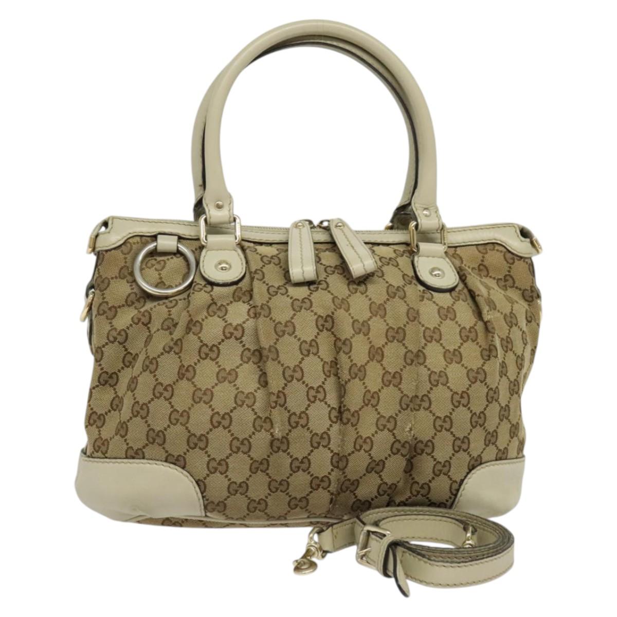 GUCCI GG Canvas Hand Bag 2way Beige Gold 247902 Auth 134570