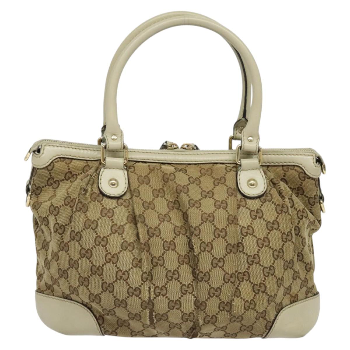 GUCCI GG Canvas Hand Bag 2way Beige Gold 247902 Auth 134570