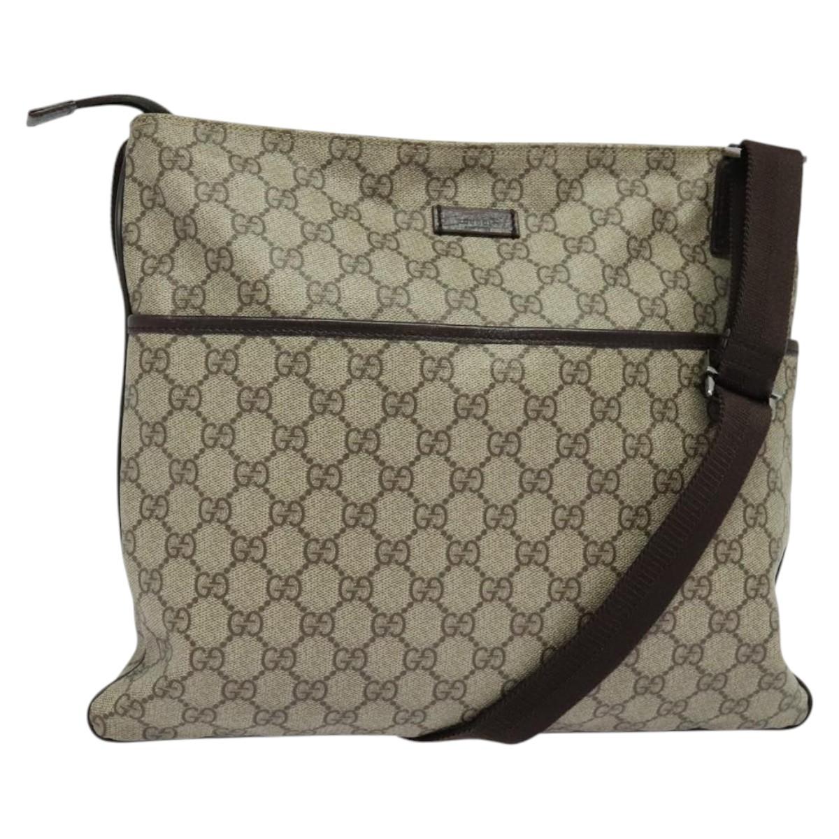 GUCCI GG Supreme Shoulder Bag PVC Leather Beige Silver 141198 Auth 134571