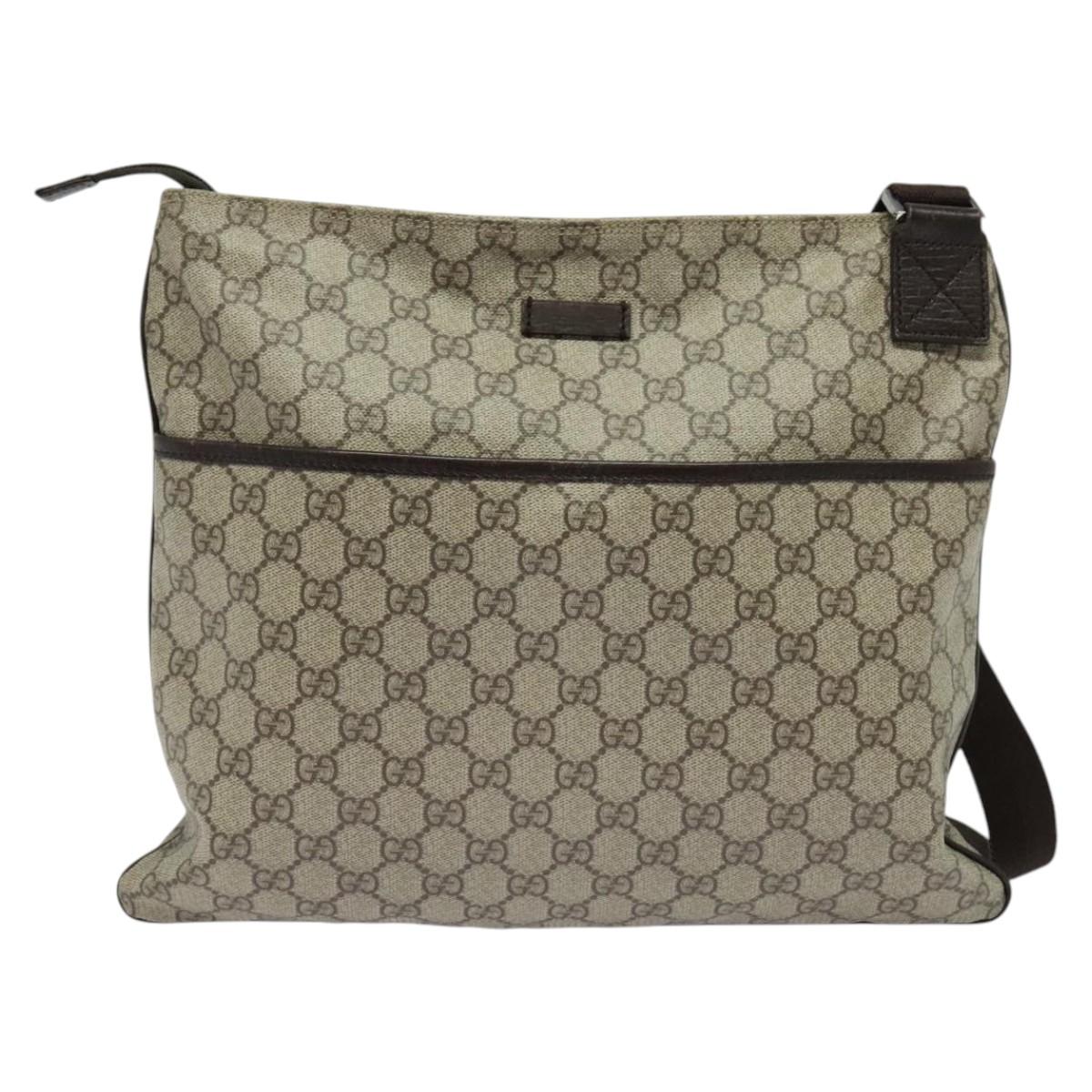 GUCCI GG Supreme Shoulder Bag PVC Leather Beige Silver 141198 Auth 134571