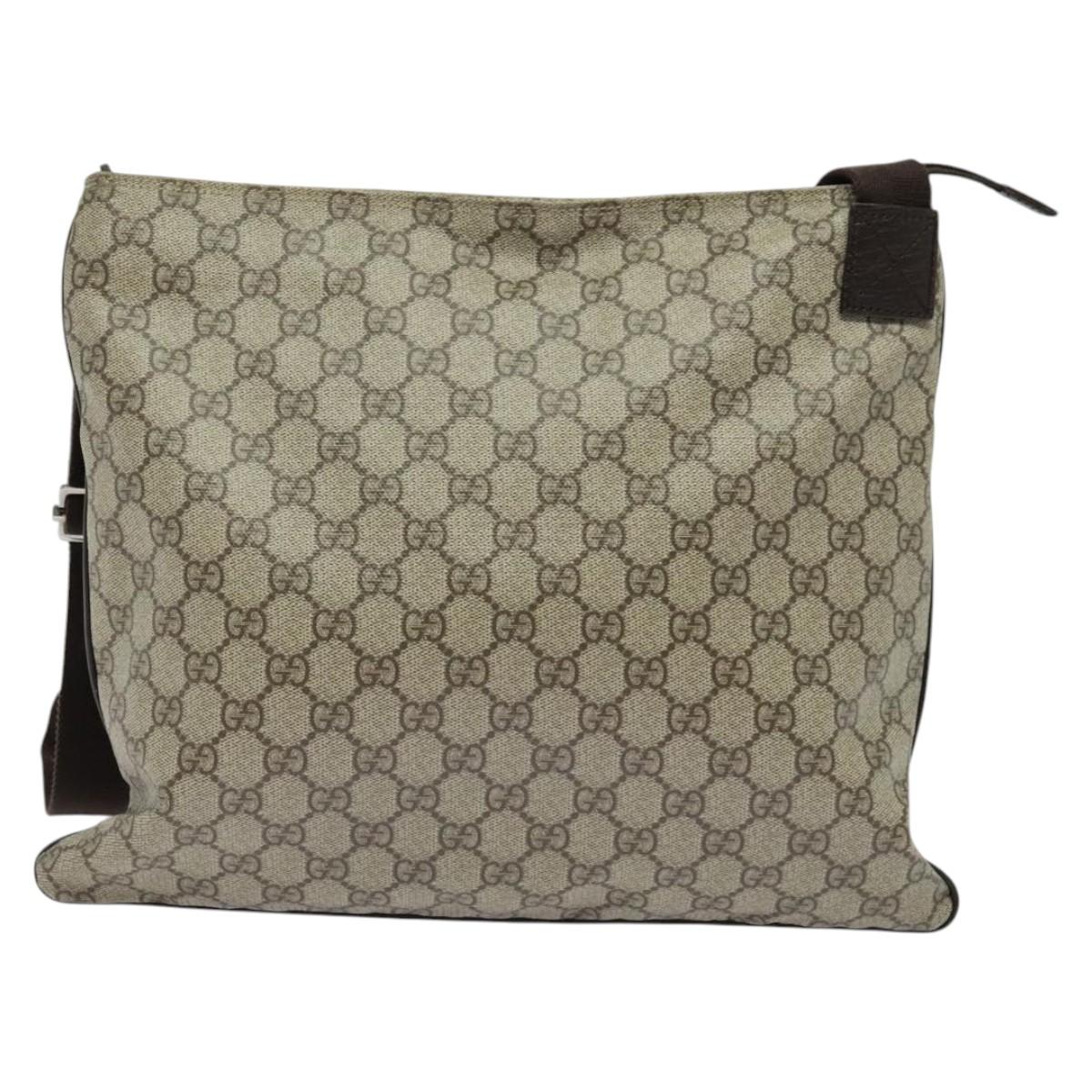 GUCCI GG Supreme Shoulder Bag PVC Leather Beige Silver 141198 Auth 134571