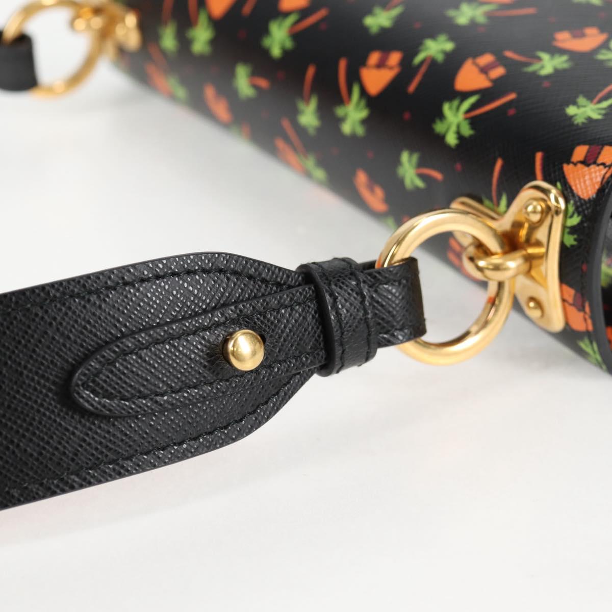 PRADA Shoulder Bag Leather Black Gold Auth 134572V