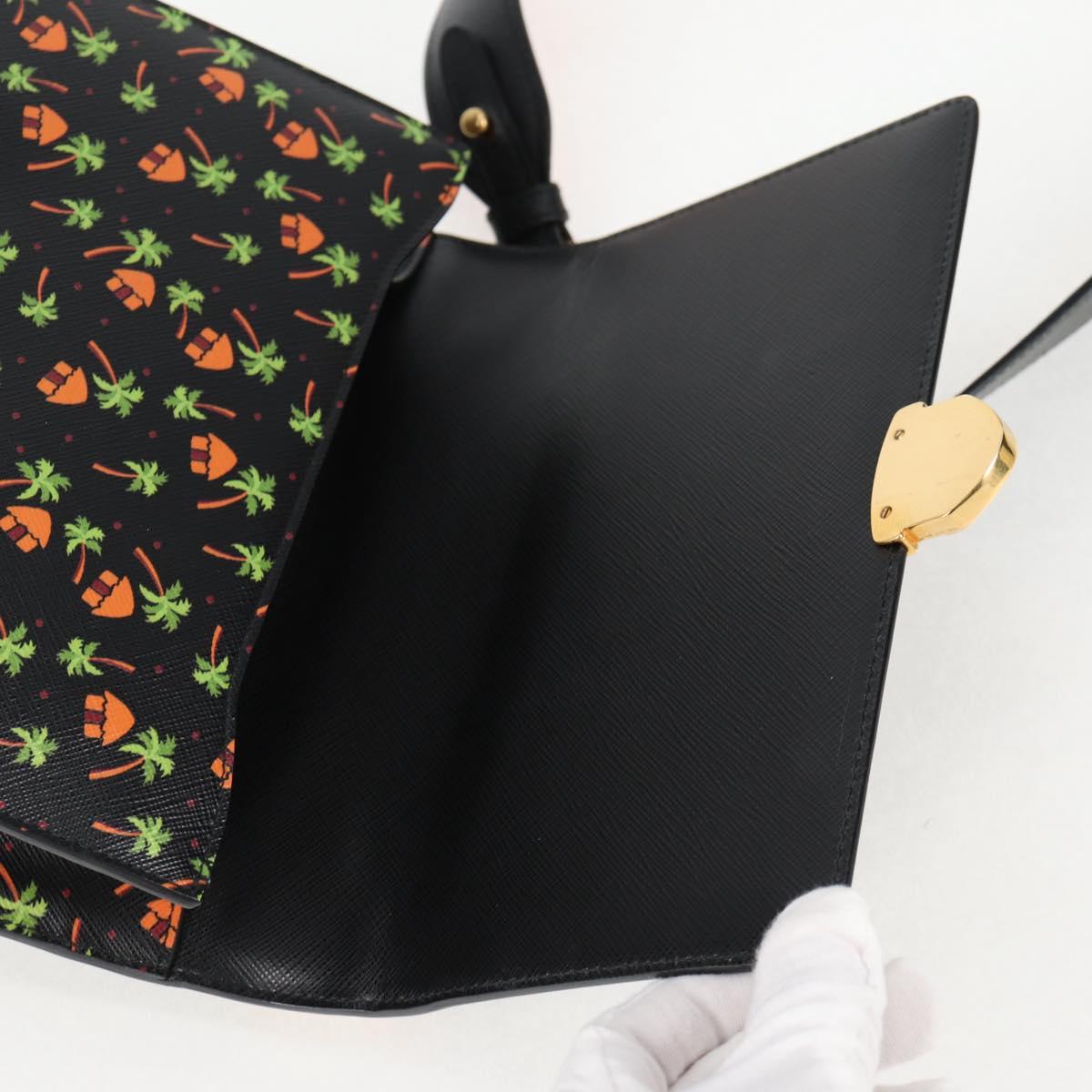 PRADA Shoulder Bag Leather Black Gold Auth 134572V