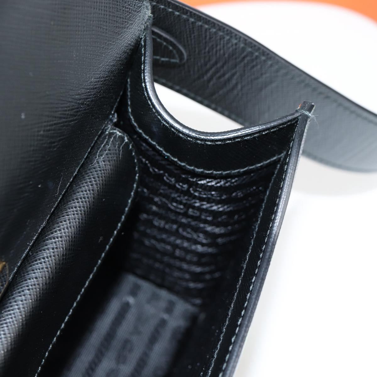 PRADA Shoulder Bag Leather Black Gold Auth 134572V