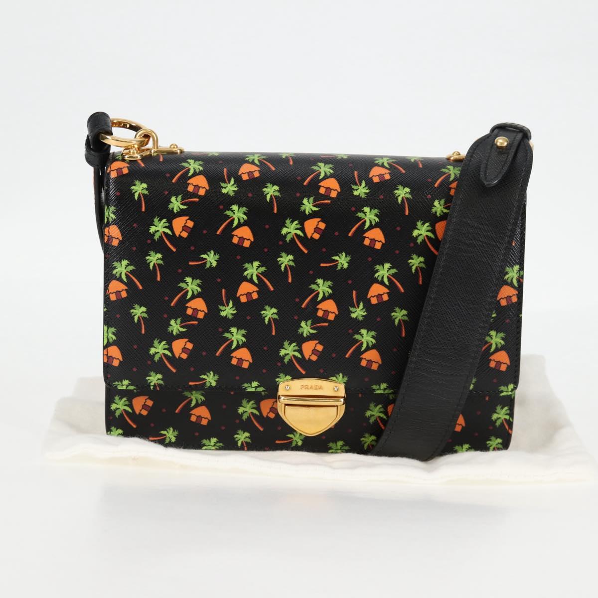 PRADA Shoulder Bag Leather Black Gold Auth 134572V