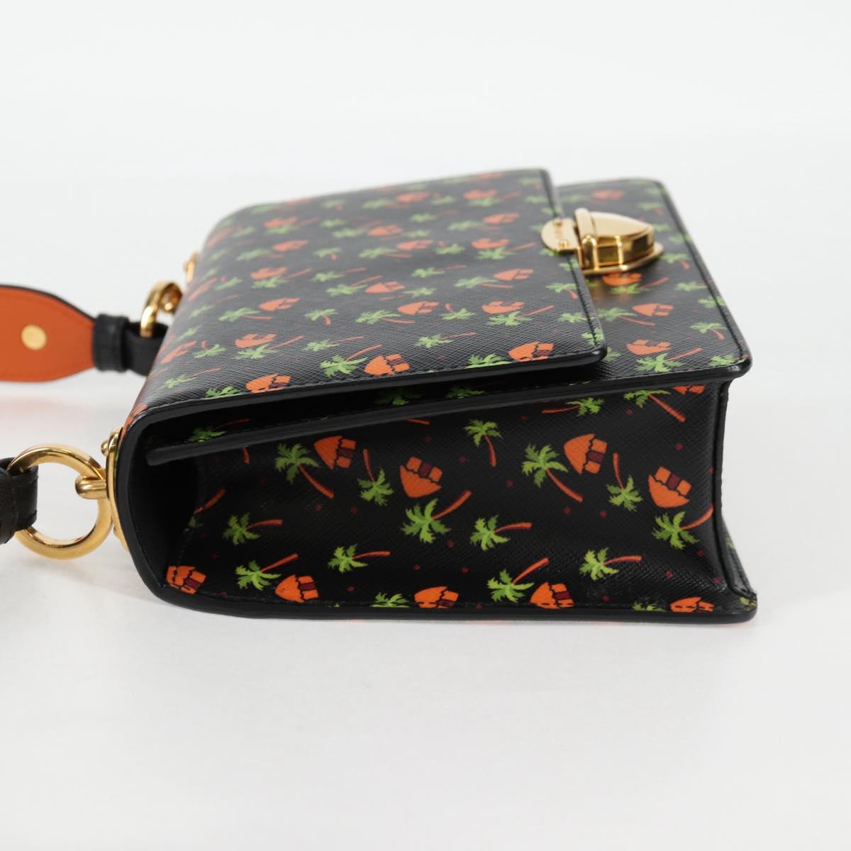 PRADA Shoulder Bag Leather Black Gold Auth 134572V