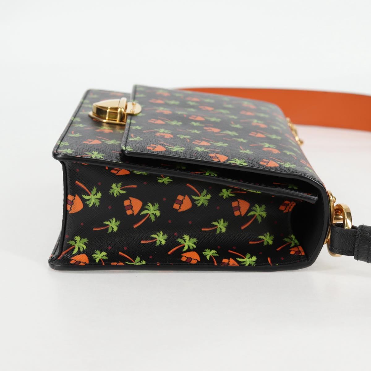 PRADA Shoulder Bag Leather Black Gold Auth 134572V