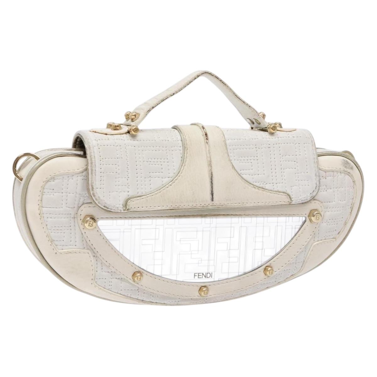 FENDI Zucca Canvas Hand Bag White Gold Auth 134574