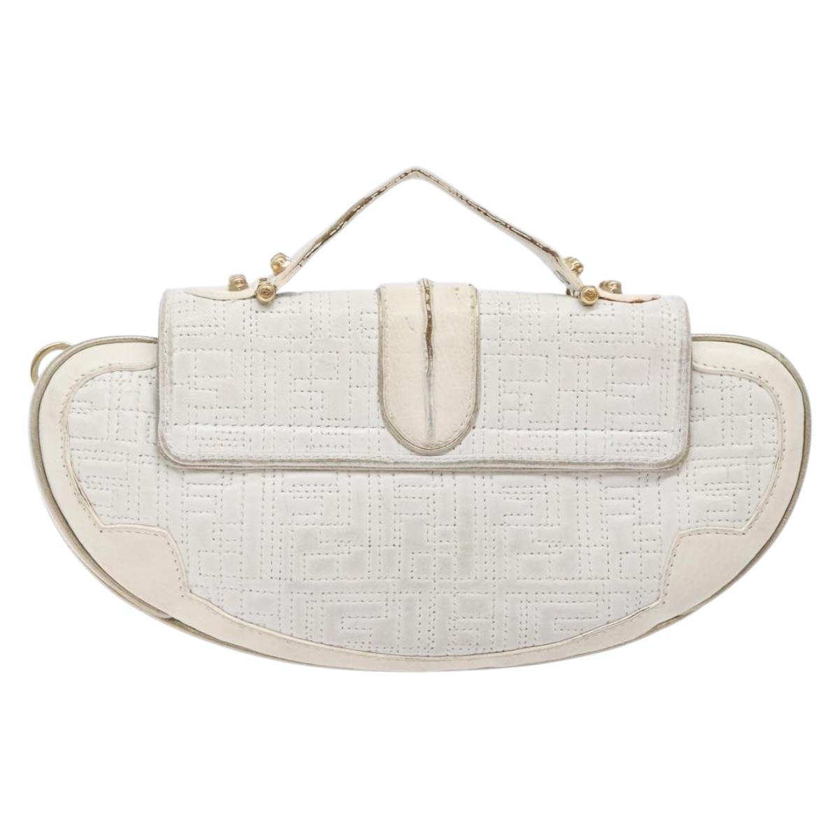 FENDI Zucca Canvas Hand Bag White Gold Auth 134574