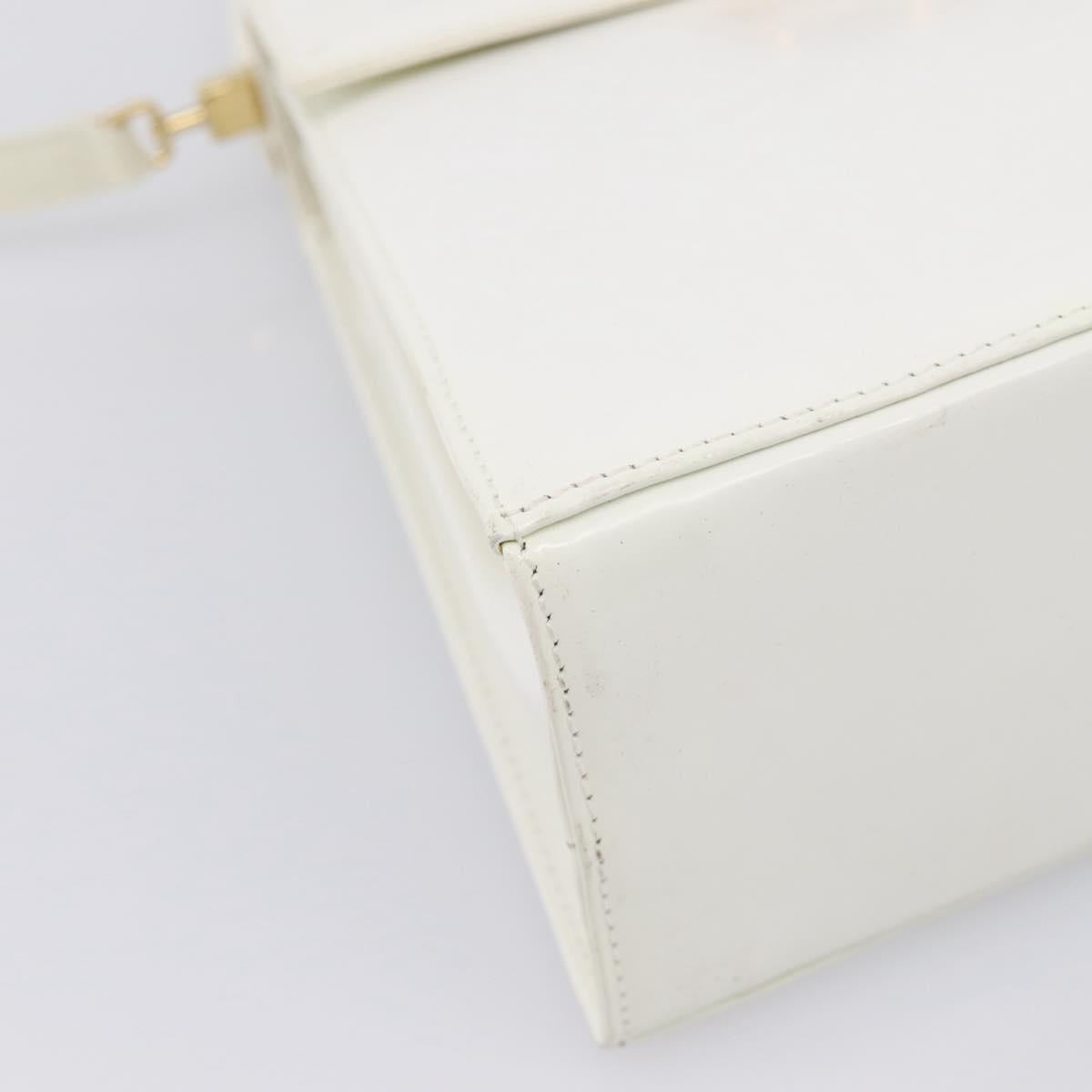 Salvatore Ferragamo Gancini Hand Bag Leather 2way White Gold Auth 134575