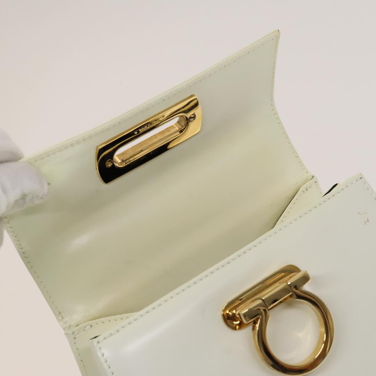 Salvatore Ferragamo Gancini Hand Bag Leather 2way White Gold Auth 134575