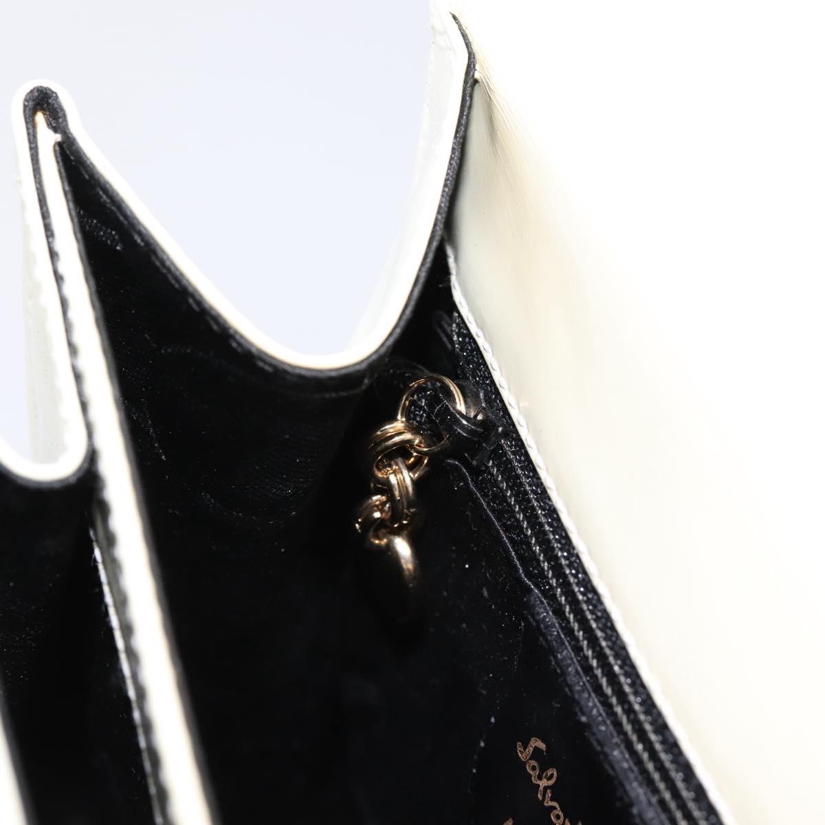Salvatore Ferragamo Gancini Hand Bag Leather 2way White Gold Auth 134575