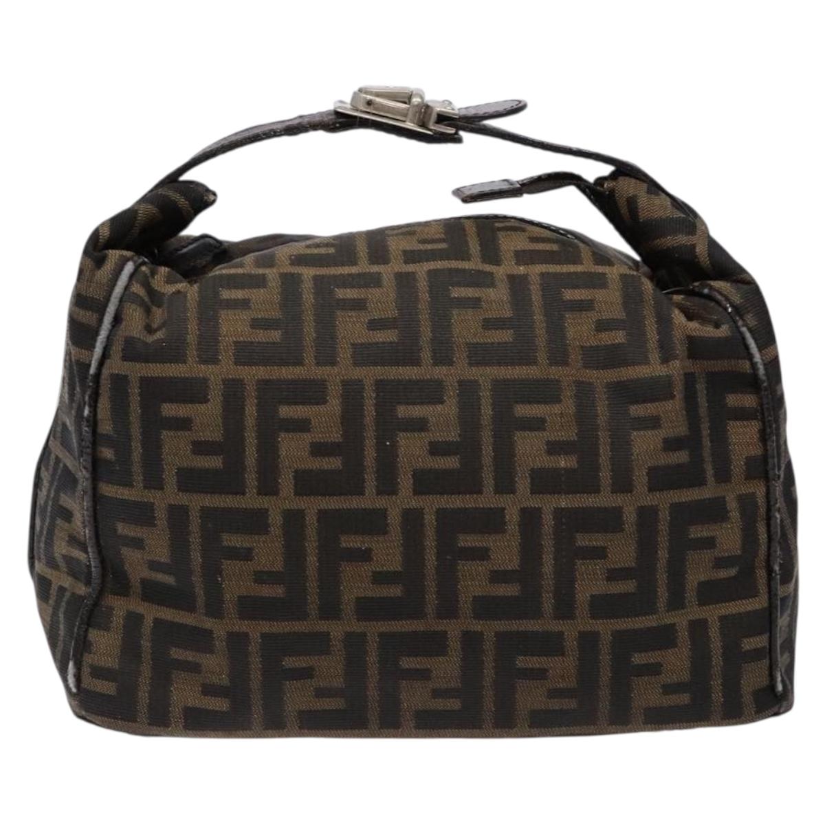 FENDI Zucca Canvas Hand Bag Black Brown Auth 134606