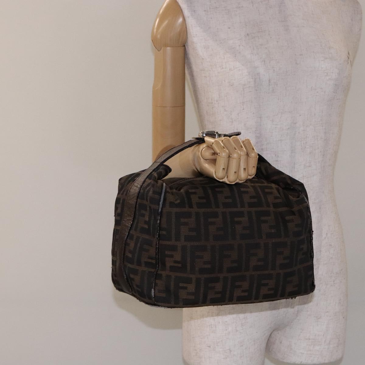 FENDI Zucca Canvas Hand Bag Black Brown Auth 134606