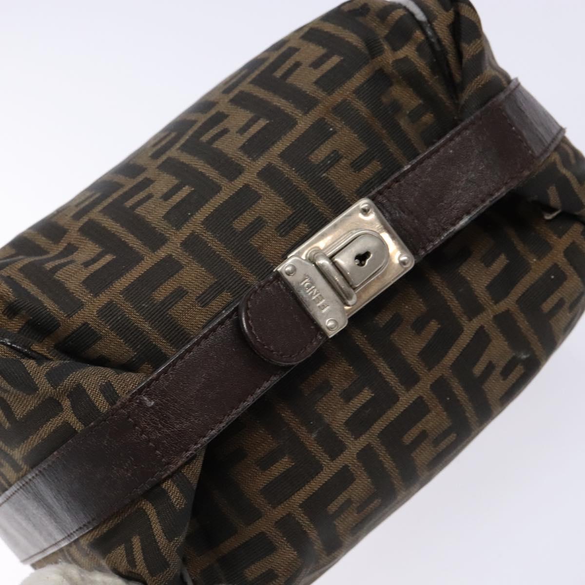 FENDI Zucca Canvas Hand Bag Black Brown Auth 134606